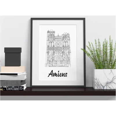 Affiche noir et blanc Amiens souvenirs 100% made in France idées cadeaux produits régionaux Albane H illustration
