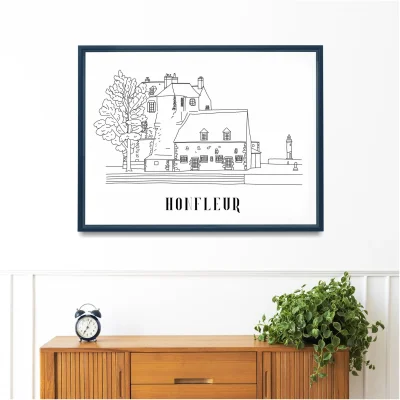 Affiche noir et blanc Honfleur Normandie souvenirs 100% made in France idées cadeaux produits régionaux Albane H illustration