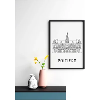Affiche noir et blanc Poitiers Vienne Nouvelle Aquitaine souvenirs 100% made in France idées cadeaux Albane H illustration
