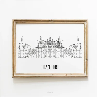 Affiche noir et blanc Chambord Centre Val de Loire souvenirs 100% made in France idées cadeaux produits régionaux Albane H illustration