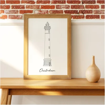 Affiche noir et blanc Ouistreham Normandie souvenirs 100% made in France idées cadeaux produits régionaux Albane H illustration