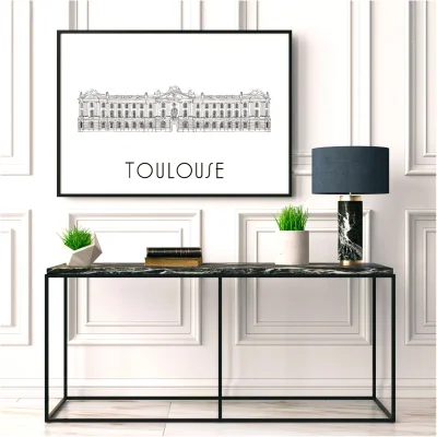 Affiche noir et blanc Toulouse Occitanie souvenirs 100% made in France Idées cadeaux produits régionaux Albane H illustration