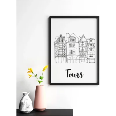 Affiche noir et blanc Tours Val de Loire souvenirs 100% made in France idées cadeaux produits régionaux Albane H illustration