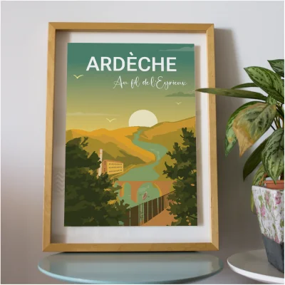 Affiche Au fil de l'eyrieux Ardèche Souvenirs 100% made in France Auvergne