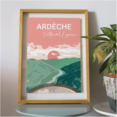 Affiche Vallée de l'Eyrieux Ardèche Souvenirs 100% made in France Auvergne