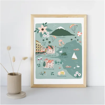 Affiche Annecy Auvergne Rhône Alpes illustration slowing out Amélie Broddes A3