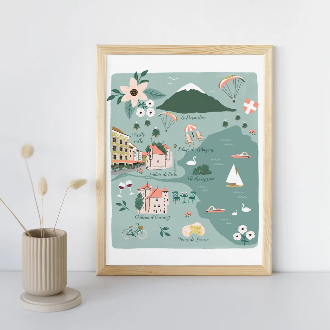 Affiche Annecy Auvergne Rhône Alpes illustration slowing out Amélie Broddes A3