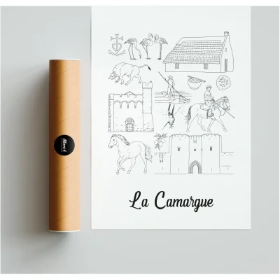 Affiche La Camargue monuments emblématiques idée cadeau souvenirs 100% made in France souvenir vacances décoration Albane H