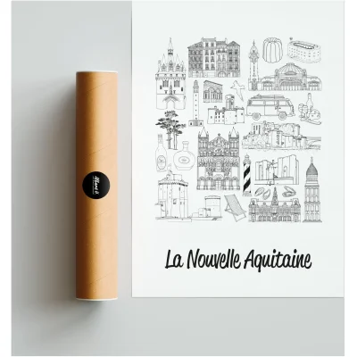 Affiche Nouvelle aquitaine monuments emblématiques idée cadeau souvenirs 100% made in france souvenir vacances décoration Albane H