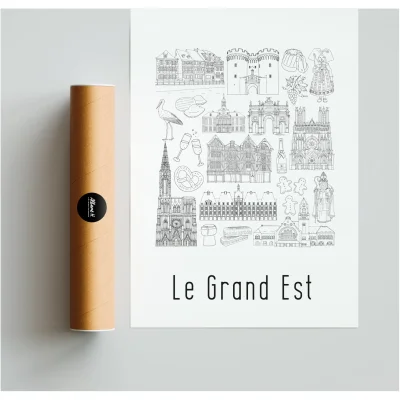 Affiche Grand Est monuments emblématiques idée cadeau souvenirs 100% made in France souvenir vacances décoration Albane H