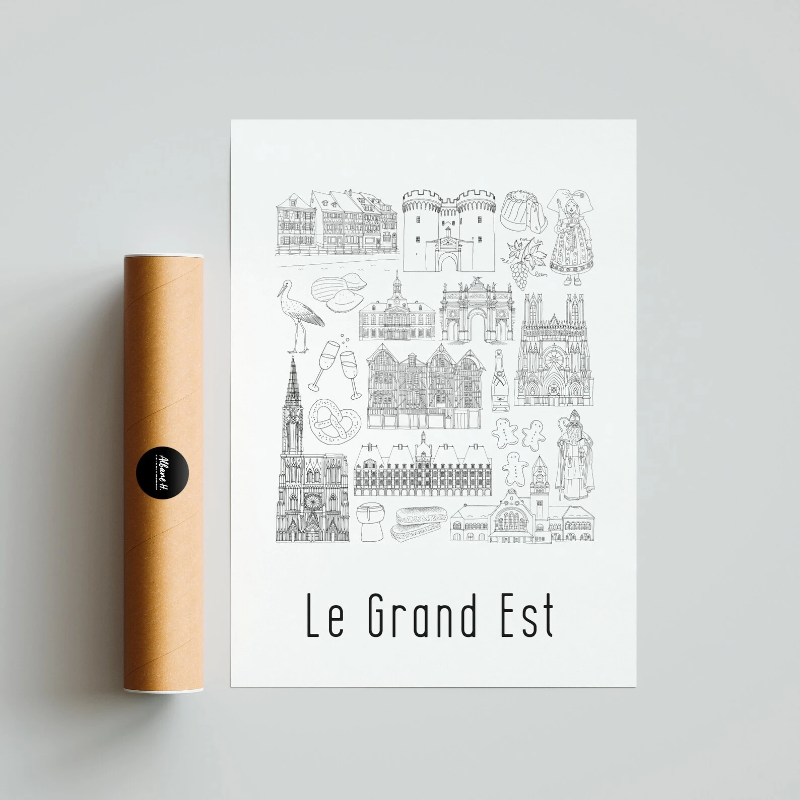 Affiche Grand Est monuments emblématiques idée cadeau souvenirs 100% made in France souvenir vacances décoration Albane H