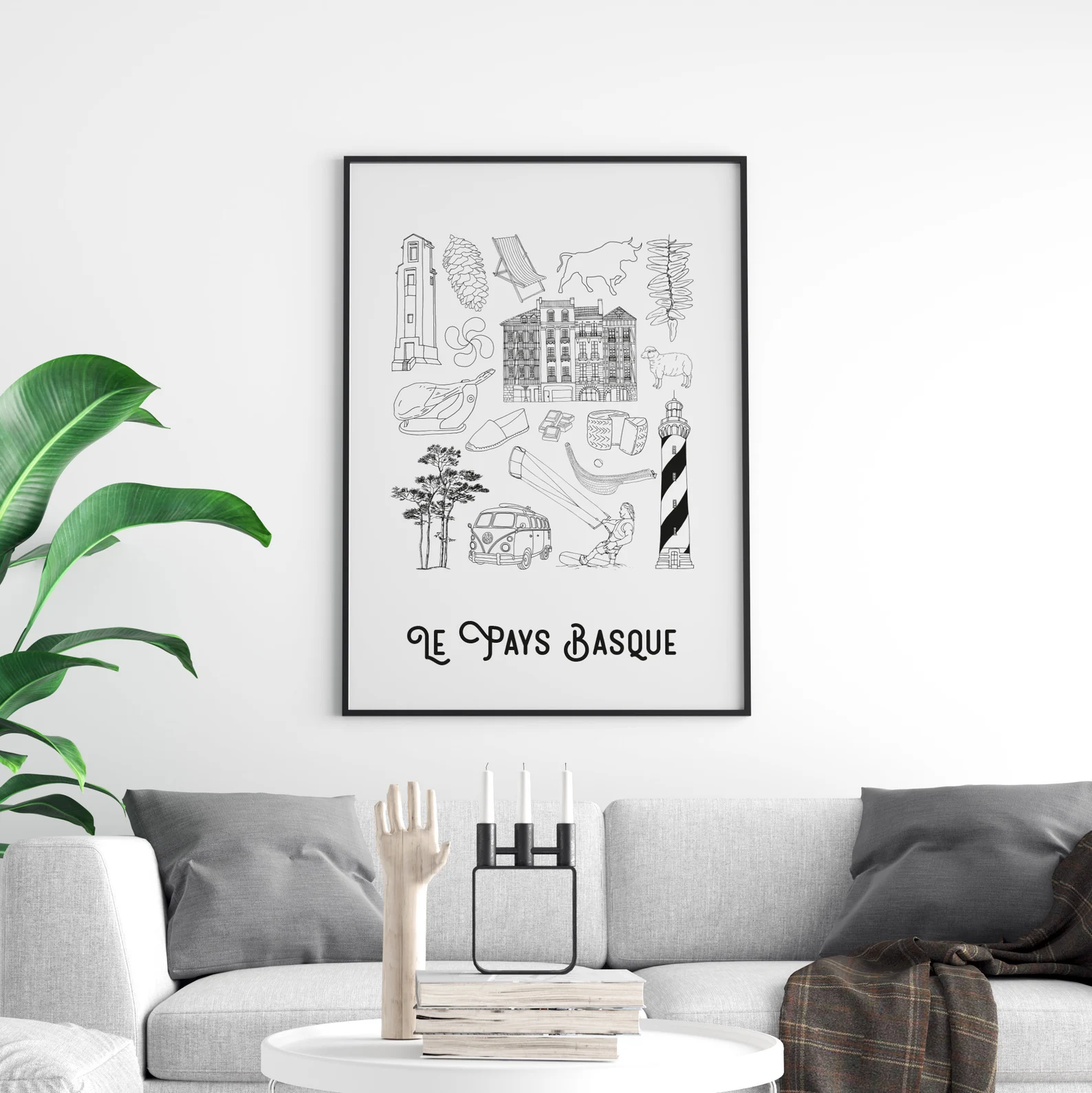 Affiche Nouvelle aquitaine Pays Basque monuments emblématiques idée cadeau souvenirs 100% made in france souvenir vacances décoration Albane H