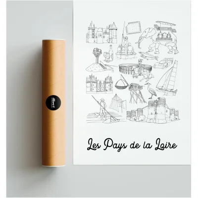 Affiche Les Pays de la Loire Nantes Guérande monuments emblématiques idée cadeau souvenirs 100% made in france souvenir vacances décoration Albane H