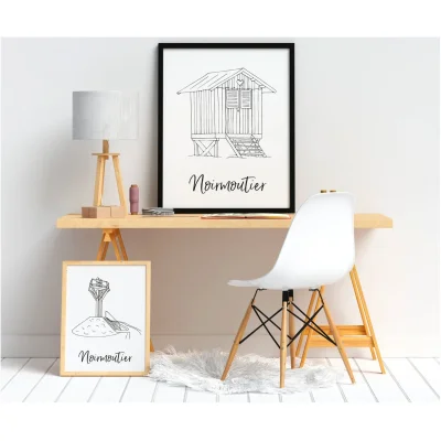 Affiche Noirmoutier Pays de la Loire Passage du Gois Cabane typique du bois de la Chaise souvenirs local 100% made in France illustration Albane H.