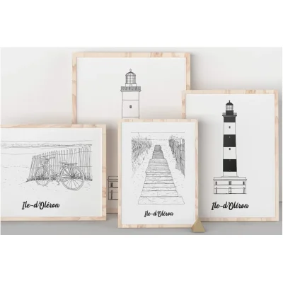 Affiches L'ile d'oléron Nouvelel aquitaine gironde idée cadeau déco souvenir souvenirs vacances100% made in france illustration Albane H