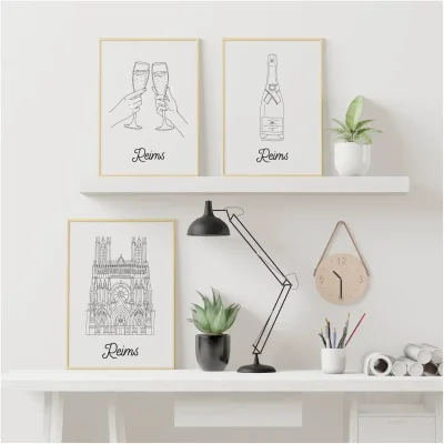 Affiche Reims Champagne Idées Cadeaux décoration souvenirs 100% made in France illustration Albane H