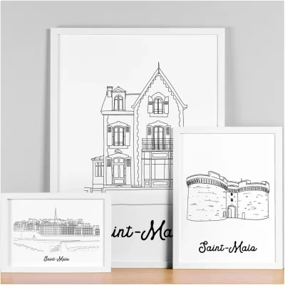Affiche Saint Malo Bretagne Mer Idées Cadeaux décoration souvenirs 100% made in France illustration Albane H