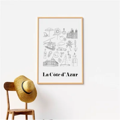 Affiche La Côte d'Azur Nice Provence monuments emblématiques idée cadeau souvenirs 100% made in france souvenir vacances décoration Albane H