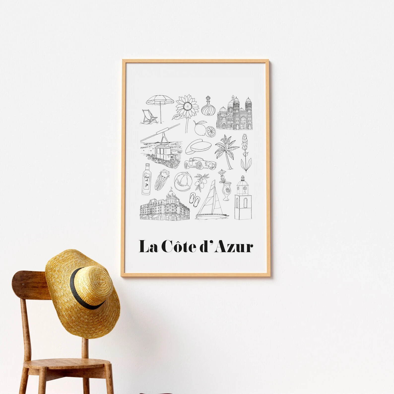 Affiche La Côte d'Azur Nice Provence monuments emblématiques idée cadeau souvenirs 100% made in france souvenir vacances décoration Albane H