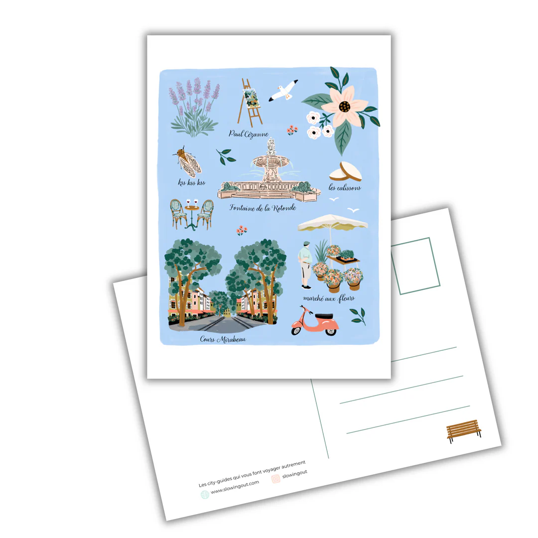 Carte postale Aix en Provence Alpes Côte d'Azur illustration slowing out Amélie Broddes