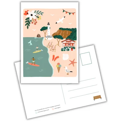 Carte postale Biarritz Côte basque Nouvelle Aquitaine illustration slowing out Amélie Broddes