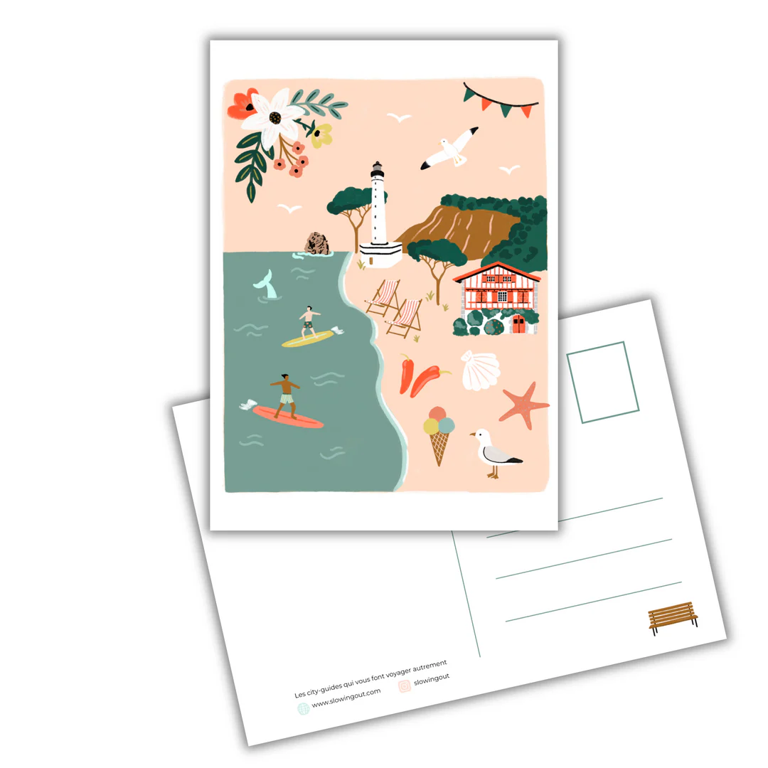 Carte postale Biarritz Côte basque Nouvelle Aquitaine illustration slowing out Amélie Broddes