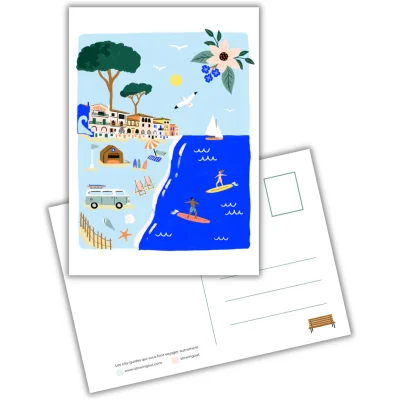 Carte postale Hossegor Côte Landaise Nouvelle Aquitaine illustration slowing out Amélie Broddes