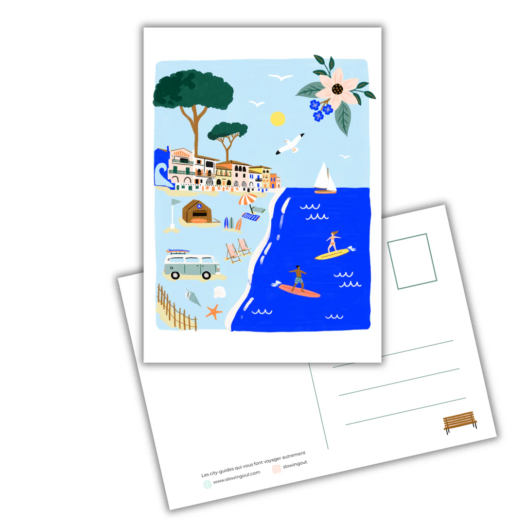 Carte postale Hossegor Côte Landaise Nouvelle Aquitaine illustration slowing out Amélie Broddes
