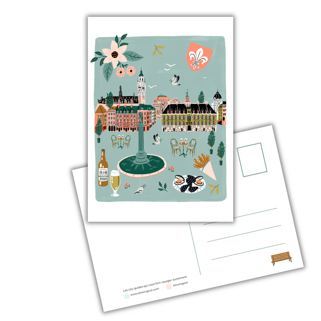 Carte postale Lille Auvergne Rhône Alpes illustration slowing out Amélie Broddes