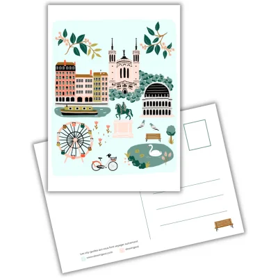 Carte postale Lyon Auvergne Rhône Alpes illustration slowing out Amélie Broddes