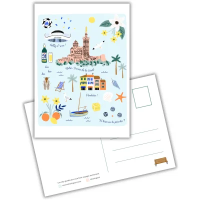 Carte postale Marseille Provence Alpes côte d'azur illustration slowing out Amélie Broddes