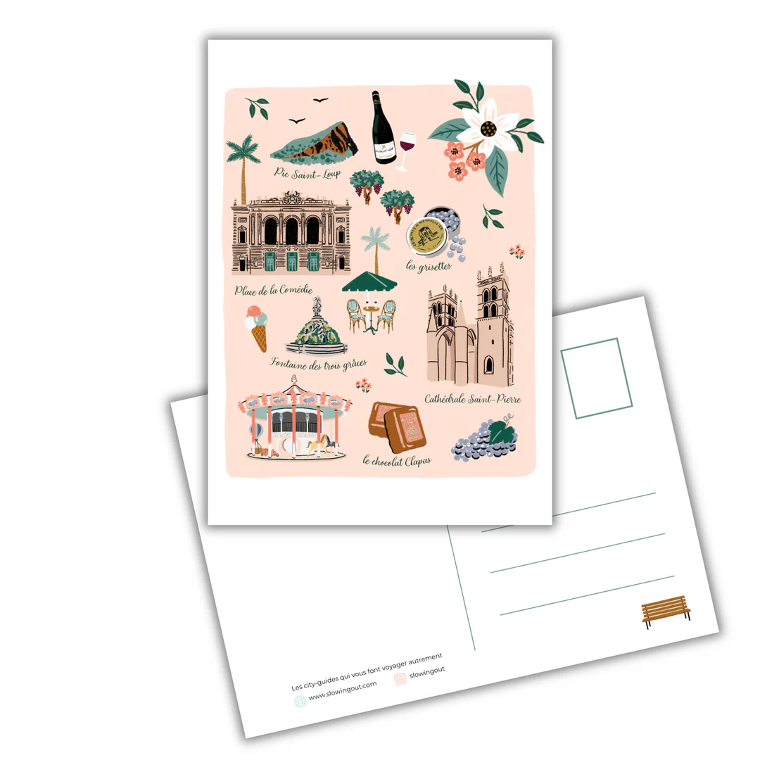 Carte postale Montpellier Occitanie illustration slowing out Amélie Broddes