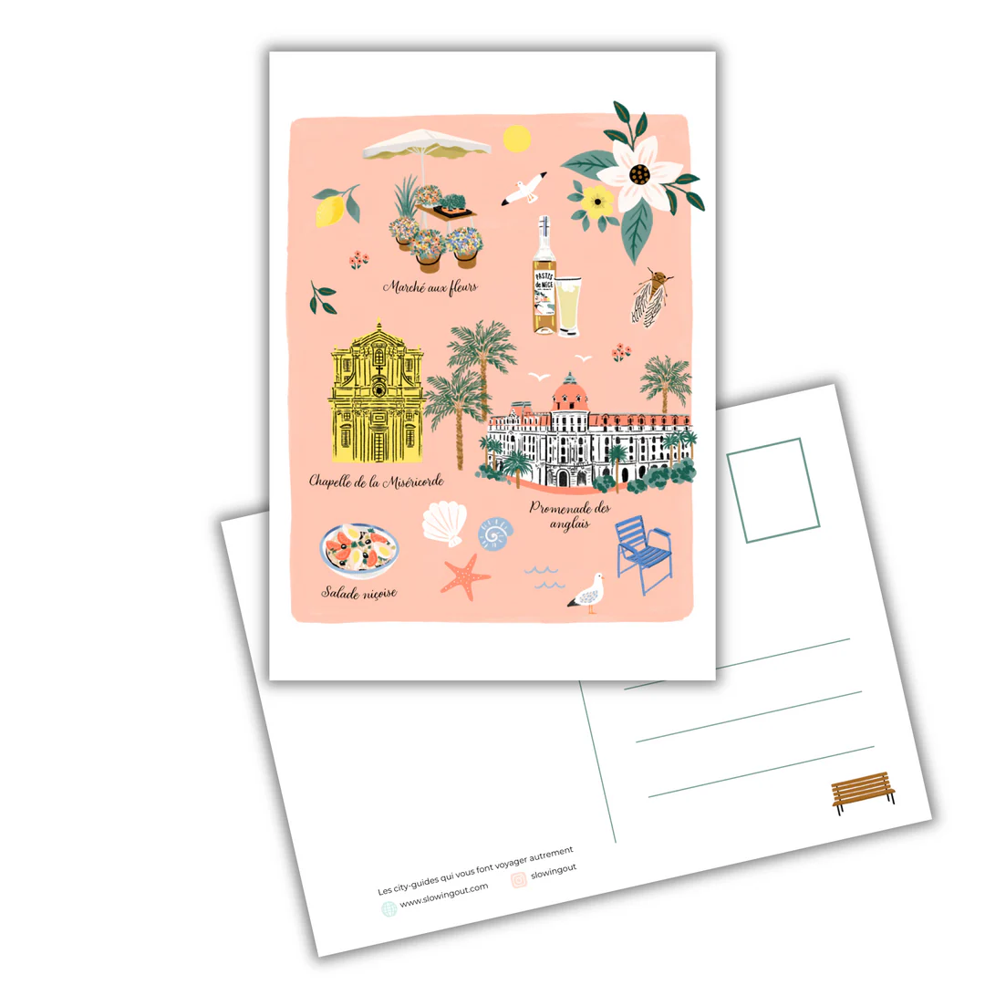 Carte postale Nice Provence Alpes Côte d'Azur illustration slowing out Amélie Broddes