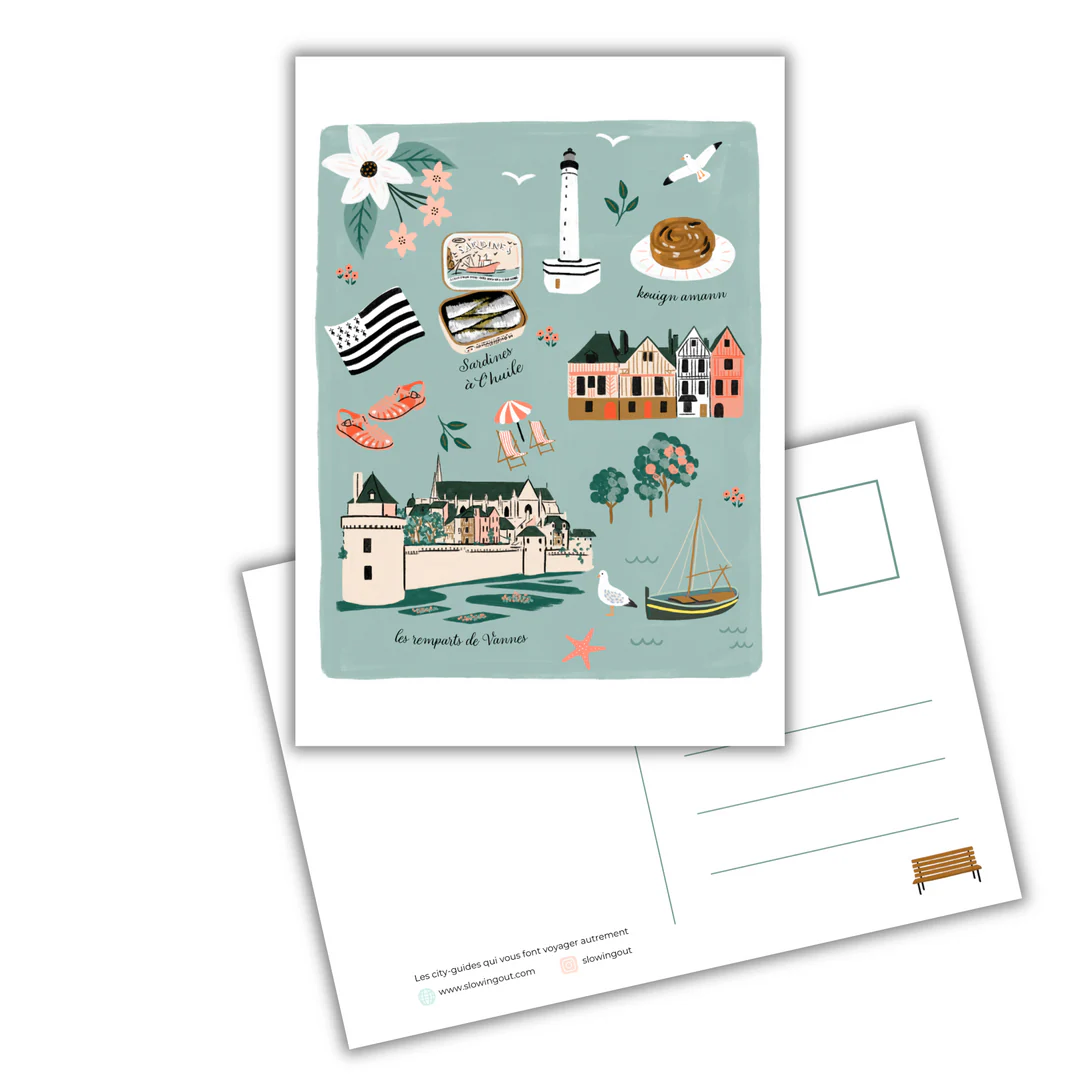 Carte postale Vannes Morbihan illustration slowing out Amélie Broddes