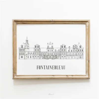 Affiche noir et blanc Fontainebleau Ile de France souvenirs 100% made in France idées cadeaux produits régionaux Albane H illustration
