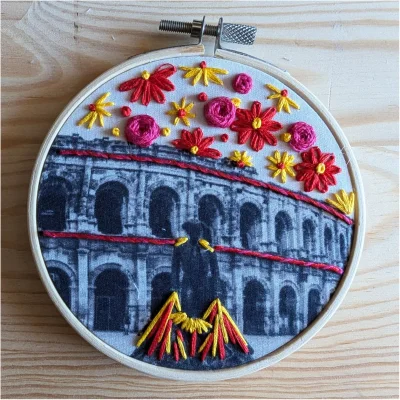 Kit de broderie Nîmes les arènes Occitanie Souvenirs 100% made in france idée cadeau loisirs créatifs The comptoir