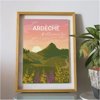 Affiche Mont Gerbier de Jonc Ardèche Souvenirs 100% made in France Auvergne