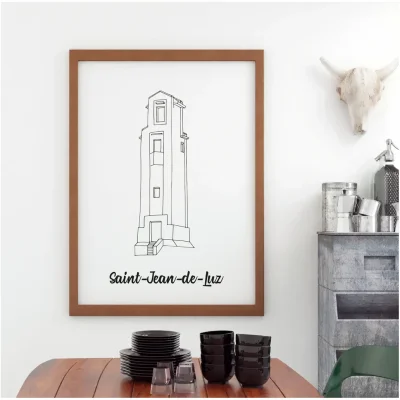 Affiche noir et blanc Saint Jean de Luz Nouvelle Aquitaine souvenirs 100% made in France idées cadeaux produits régionaux Albane H illustration
