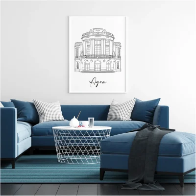 Affiche noir et blanc Agen Nouvelle Aquitaine souvenirs 100% made in France idées cadeaux produits régionaux Albane H illustration