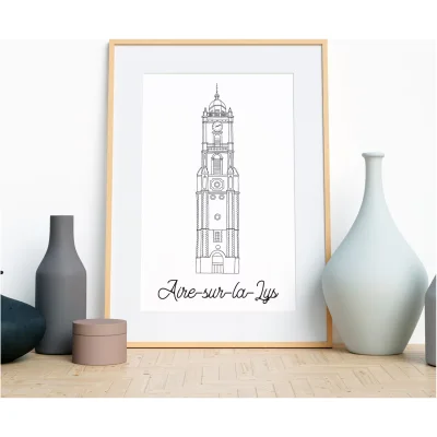 Affiche noir et blanc Aire sur la Lys Hauts de France souvenirs 100% made in France idées cadeaux produits régionaux Albane H illustration