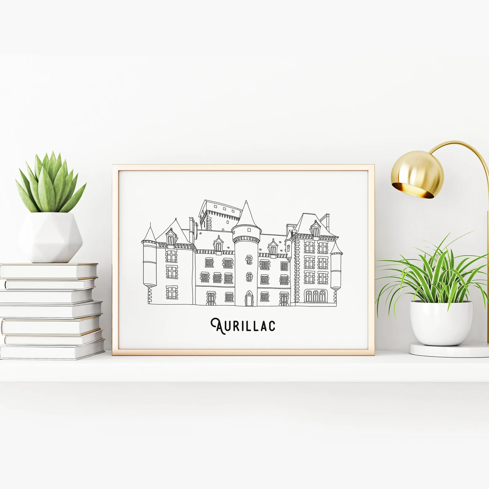 Affiche noir et blanc Aurillac Auvergne Rhône Alpes souvenirs 100% made in France idées cadeaux produits régionaux Albane H illustration