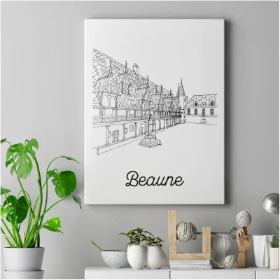 Affiche noir et blanc Beaune Bourgogne Franche Comté souvenirs 100% made in France idées cadeaux produits régionaux Albane H illustration