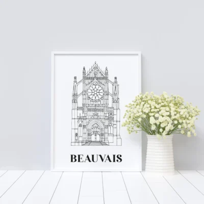 Affiche noir et blanc Beauvais Hauts de France souvenirs 100% made in France idées cadeaux produits régionaux Albane H illustration