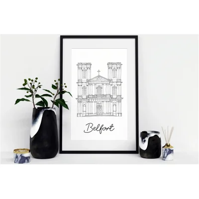 Affiche noir et blanc Belfort France Comté souvenirs 100% made in France idées cadeaux produits régionaux Albane H illustration