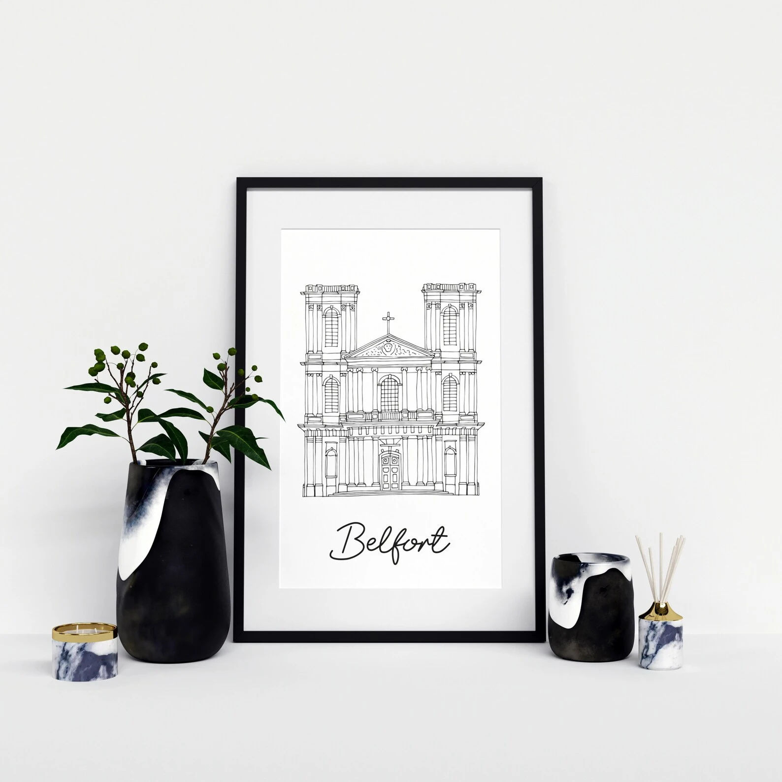 Affiche noir et blanc Belfort France Comté souvenirs 100% made in France idées cadeaux produits régionaux Albane H illustration