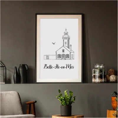 Affiche noir et blanc Belle ile en mer Bretagne souvenirs 100% made in France idées cadeaux produits régionaux Albane H illustration