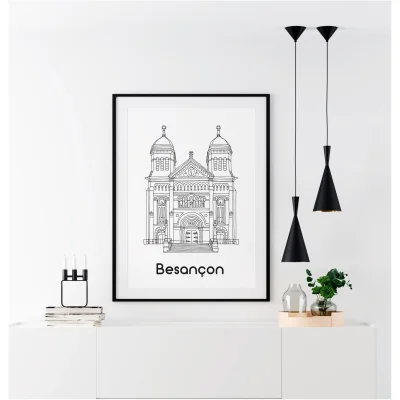 Affiche noir et blanc Besançon Bourgogne Franche Comté souvenirs 100% made in France idées cadeaux produits régionaux Albane H illustration