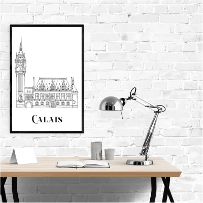 Affiche noir et blanc Calais Hauts de France souvenirs 100% made in France idées cadeaux produits régionaux Albane H illustration