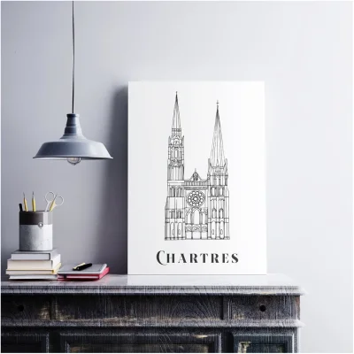 Affiche noir et blanc Chartres Centre Val de Loire souvenirs 100% made in France idées cadeaux produits régionaux Albane H illustation