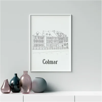 Affiche noir et blanc Colmar Grand Est souvenirs 100% made in France idées cadeaux produits régionaux Albane H illustration